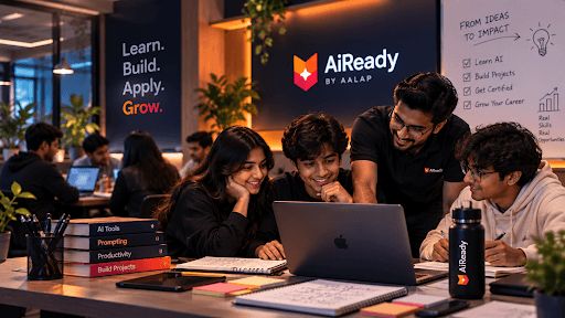 Students collaborating on laptops during an instructor-led AI Ready session